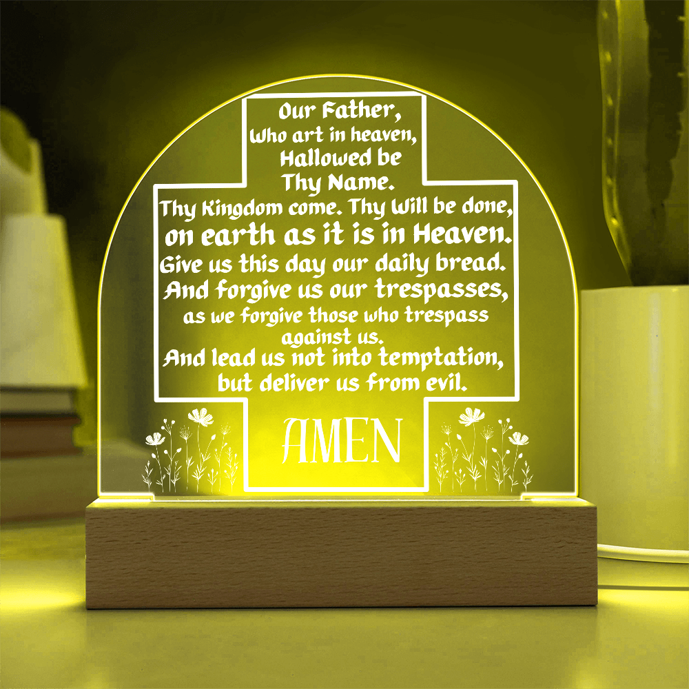Our Father Prayer Cross LED Acrylic Dome Plaque
