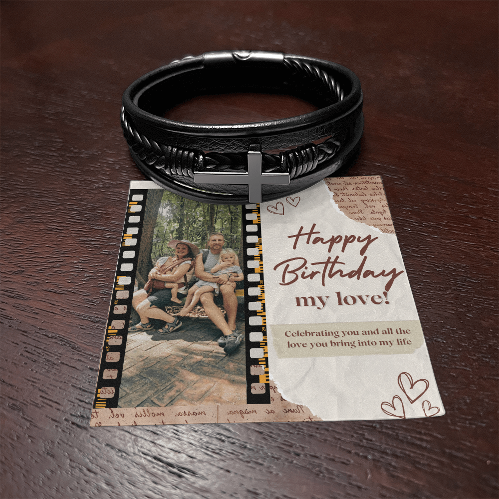 black bracelet with a cross personalized gift