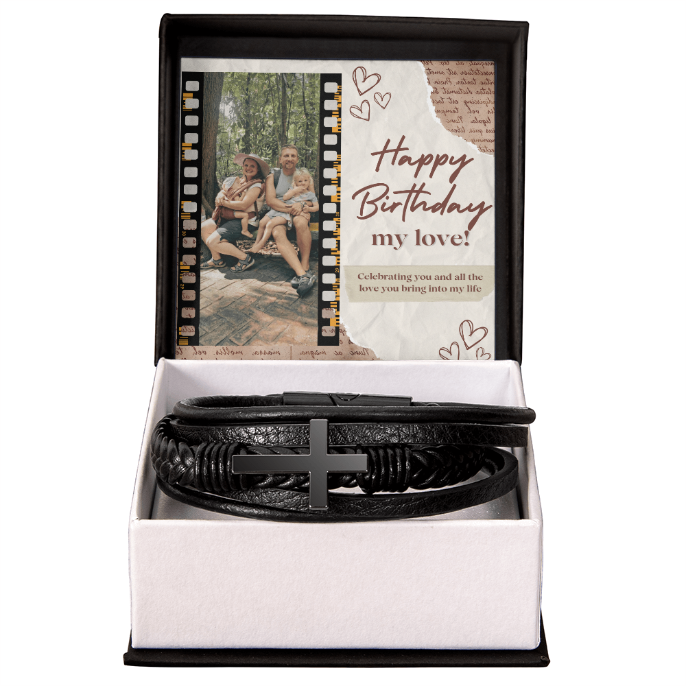 black bracelet for husband with cross