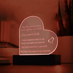 Placa de corazón de acrílico grabada con base LED y afirmaciones para un espacio de nacimiento | USB o pilas
