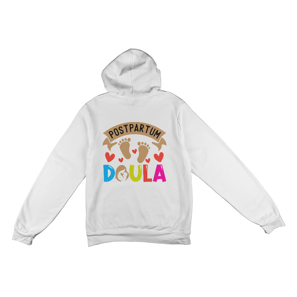 postpartum doula pullover hoodie white