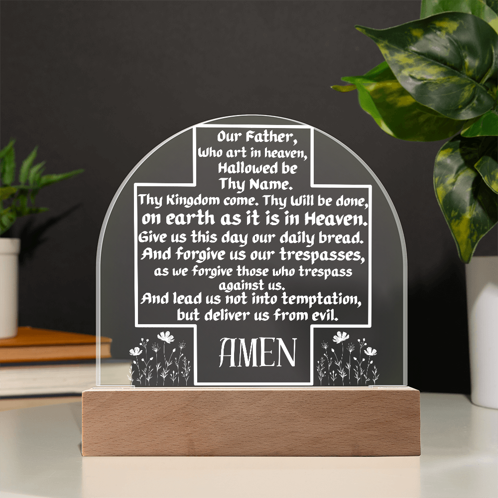 Our Father Prayer Cross LED Acrylic Dome Plaque