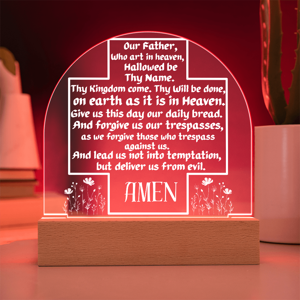Our Father Prayer Cross LED Acrylic Dome Plaque