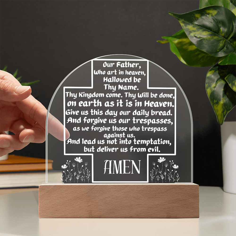 Our Father Prayer Cross LED Acrylic Dome Plaque