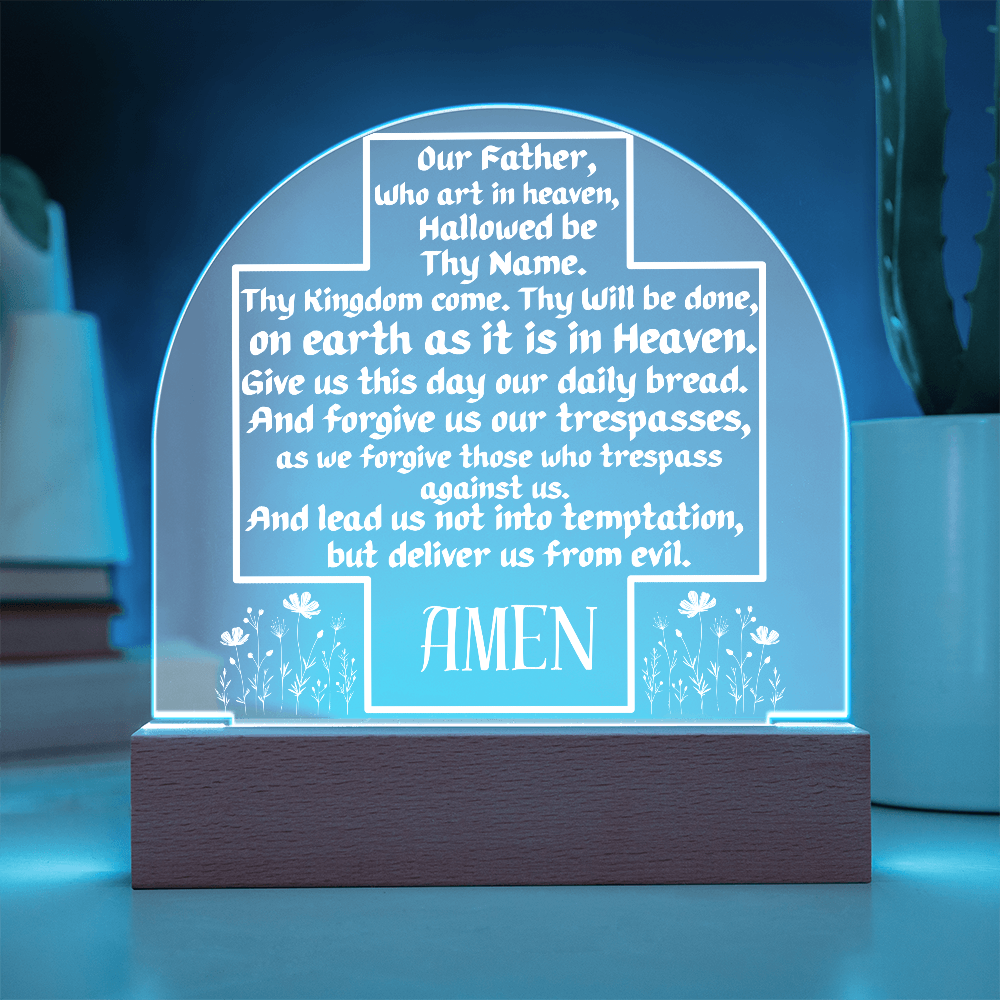 Our Father Prayer Cross LED Acrylic Dome Plaque