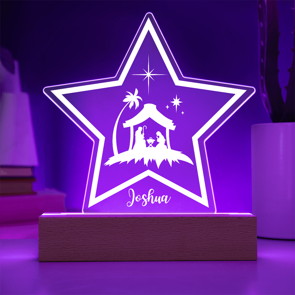 LED star personalized with a name and a nativity scene Christmas gift