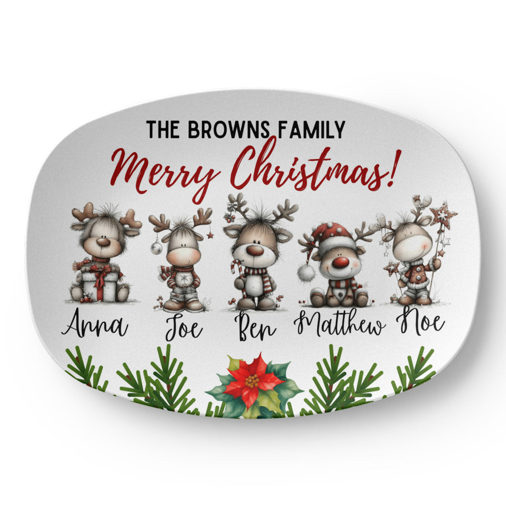 Reindeer family personalized Christmas platter