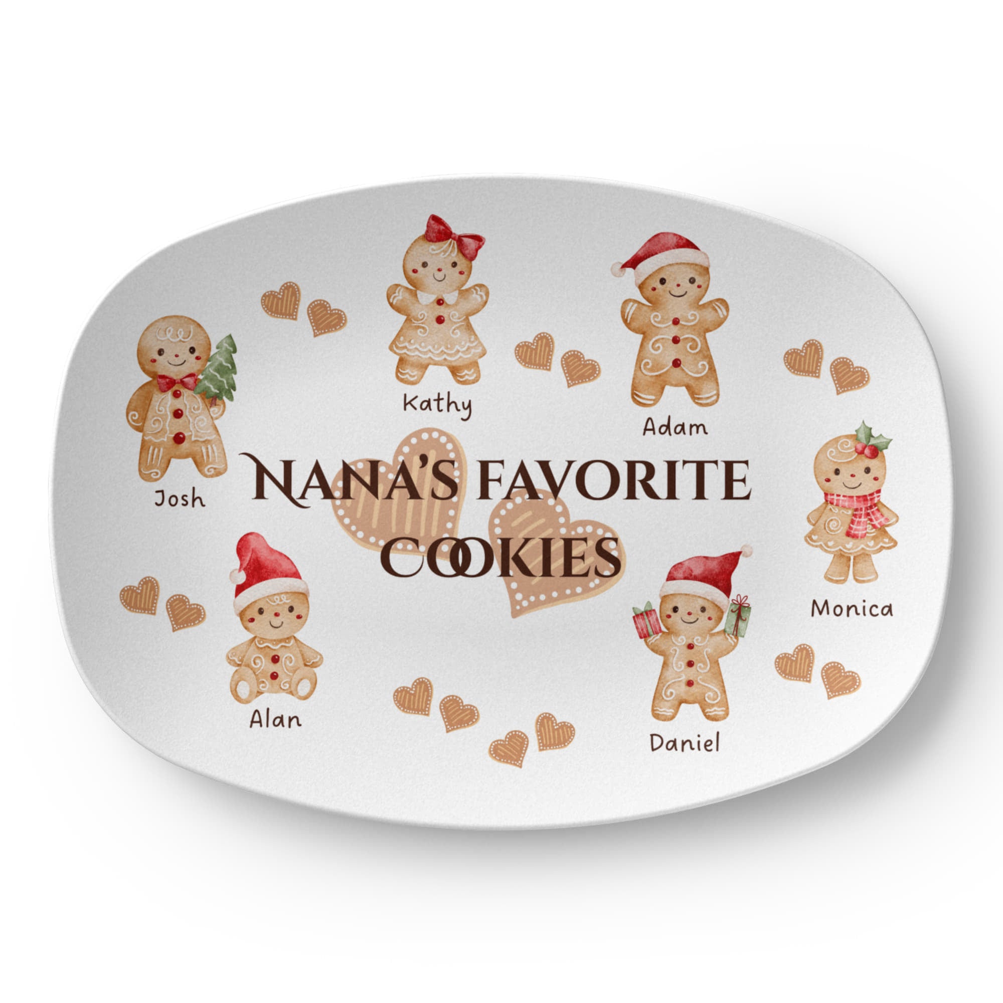 personalized family platter with names - gingerbreads characters