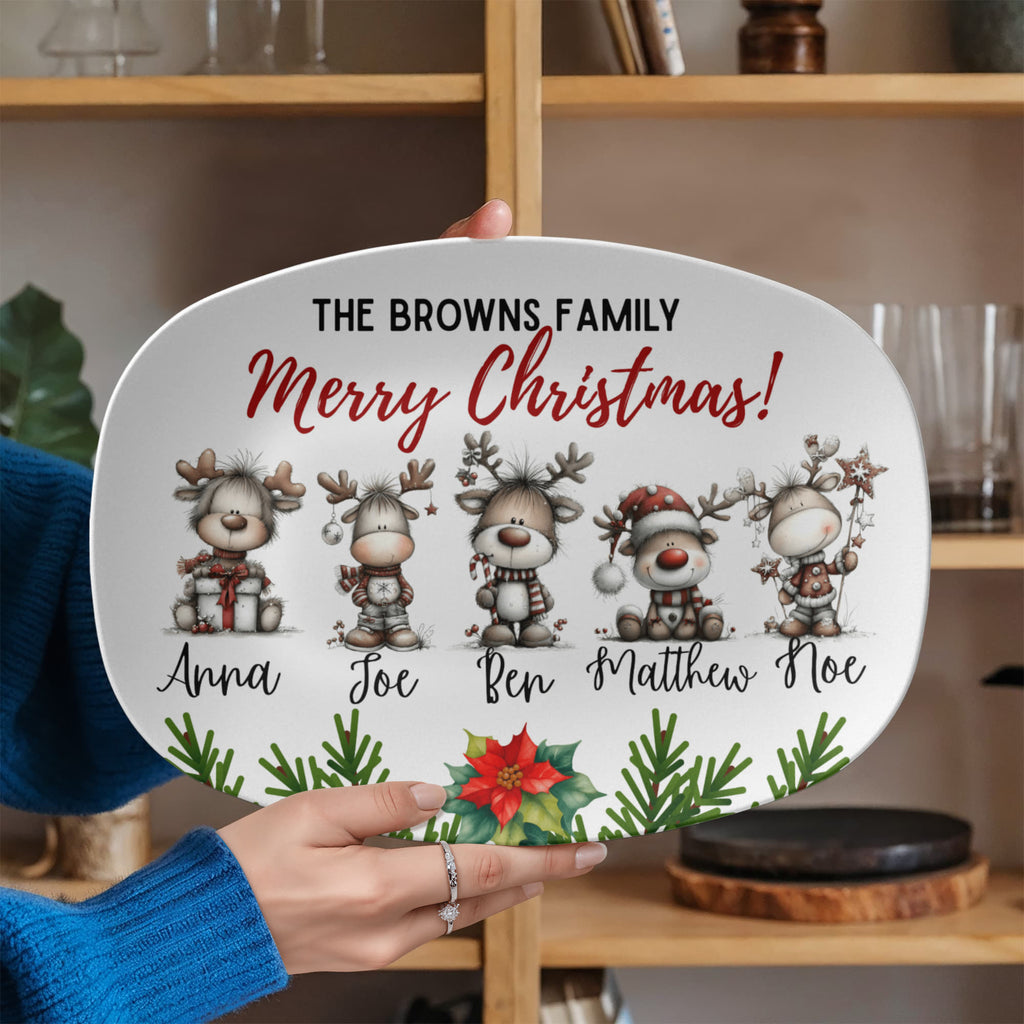 Reindeer family personalized Christmas platter