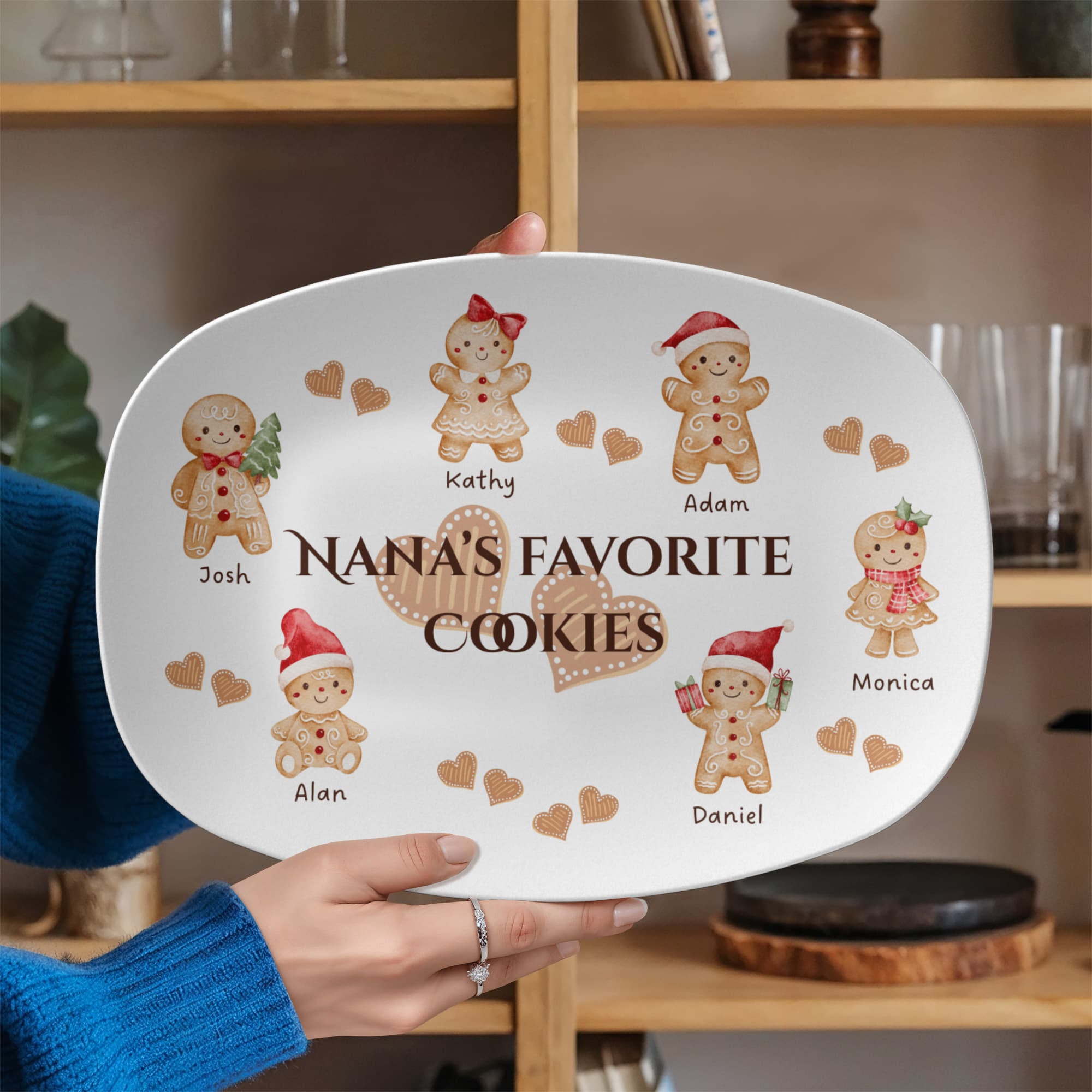 personalized family platter with names - gingerbreads characters