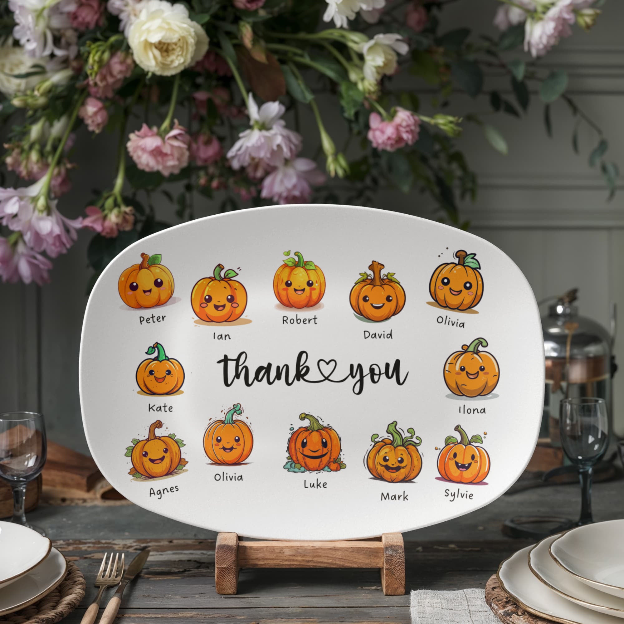 personalized serving platter thanksgiving pumpkin family with names