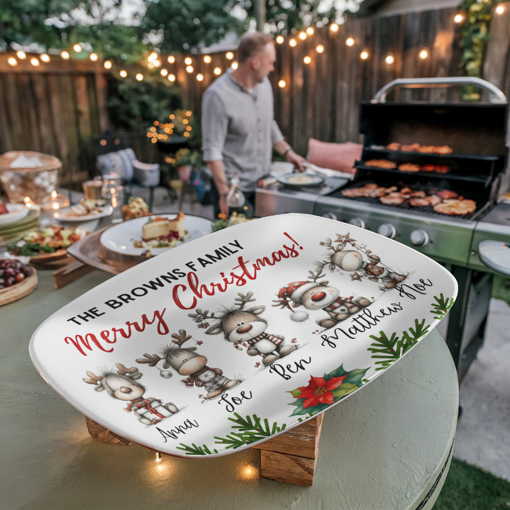 Reindeer family personalized Christmas platter
