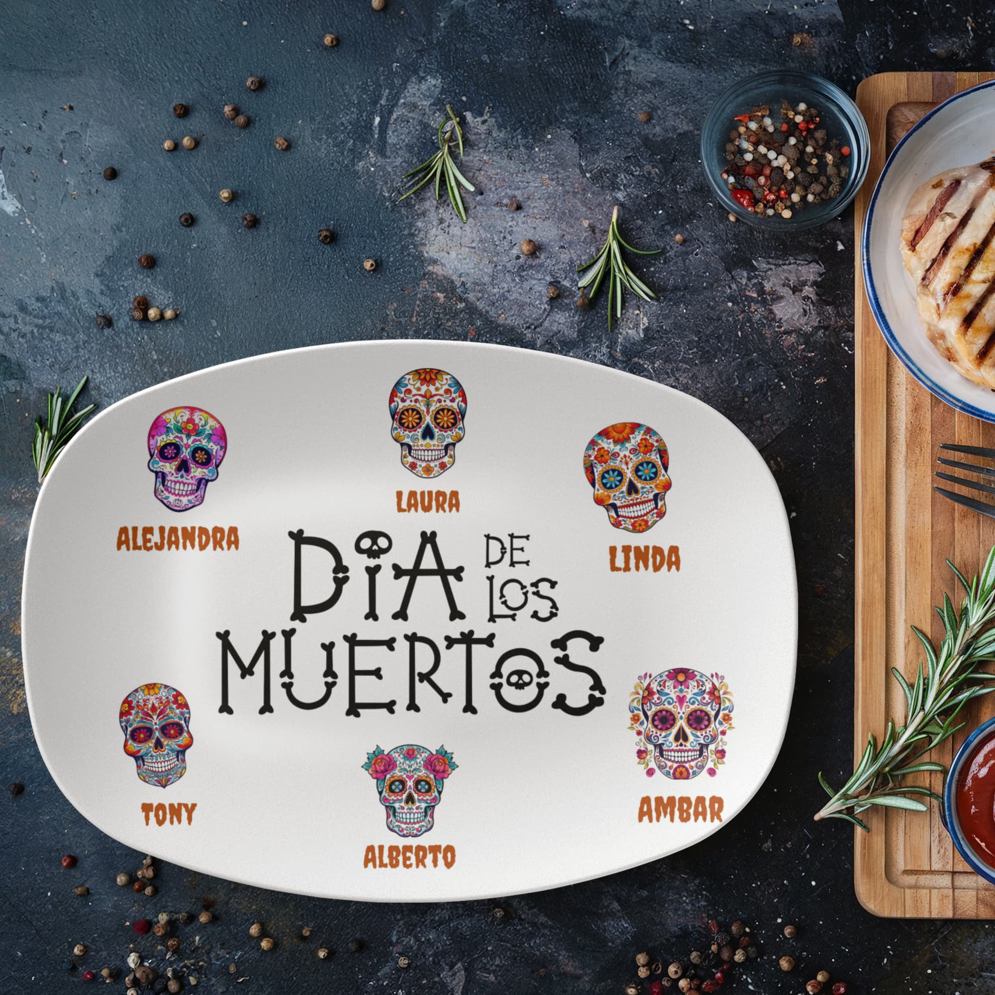 dia de los muertos personalized family platter with names