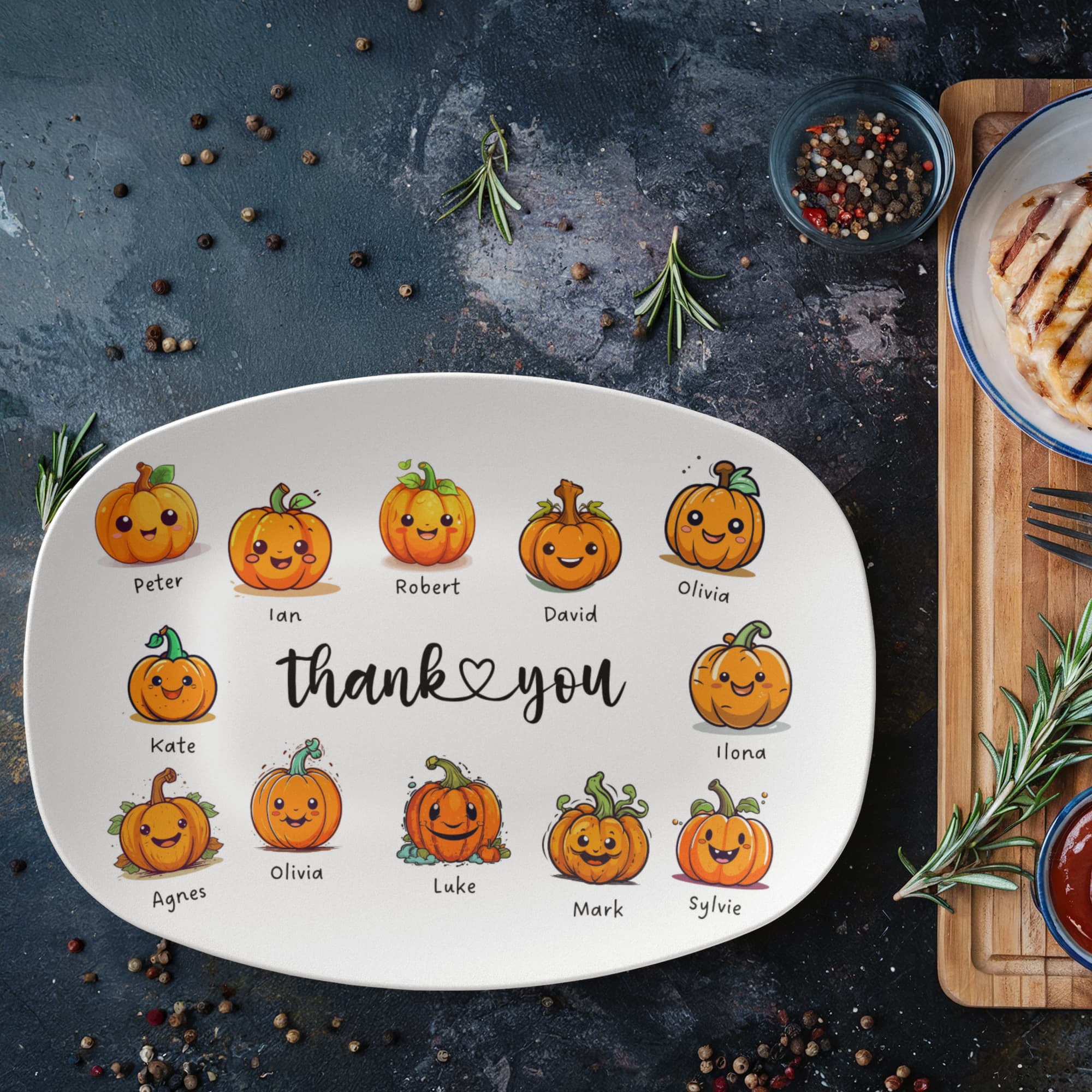 personalized serving platter thanksgiving pumpkin family with names