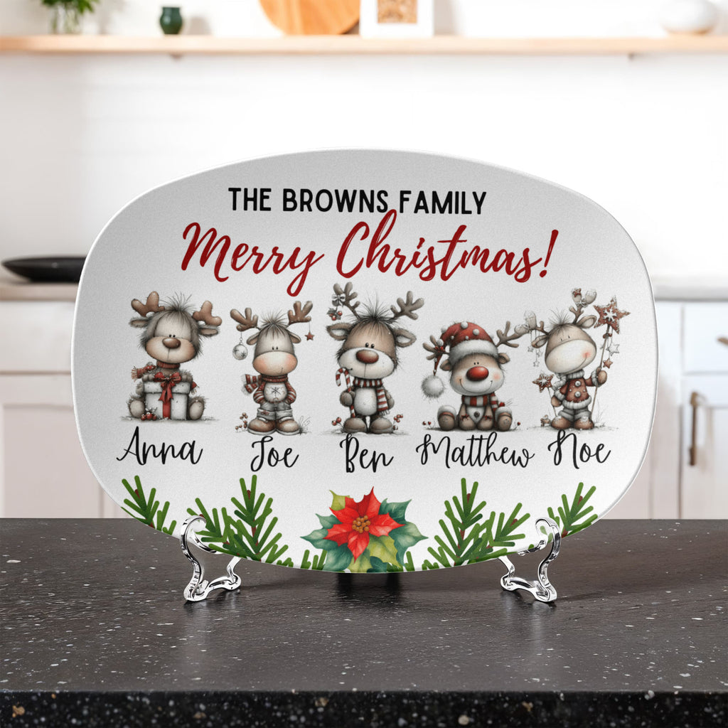 Reindeer family personalized Christmas platter