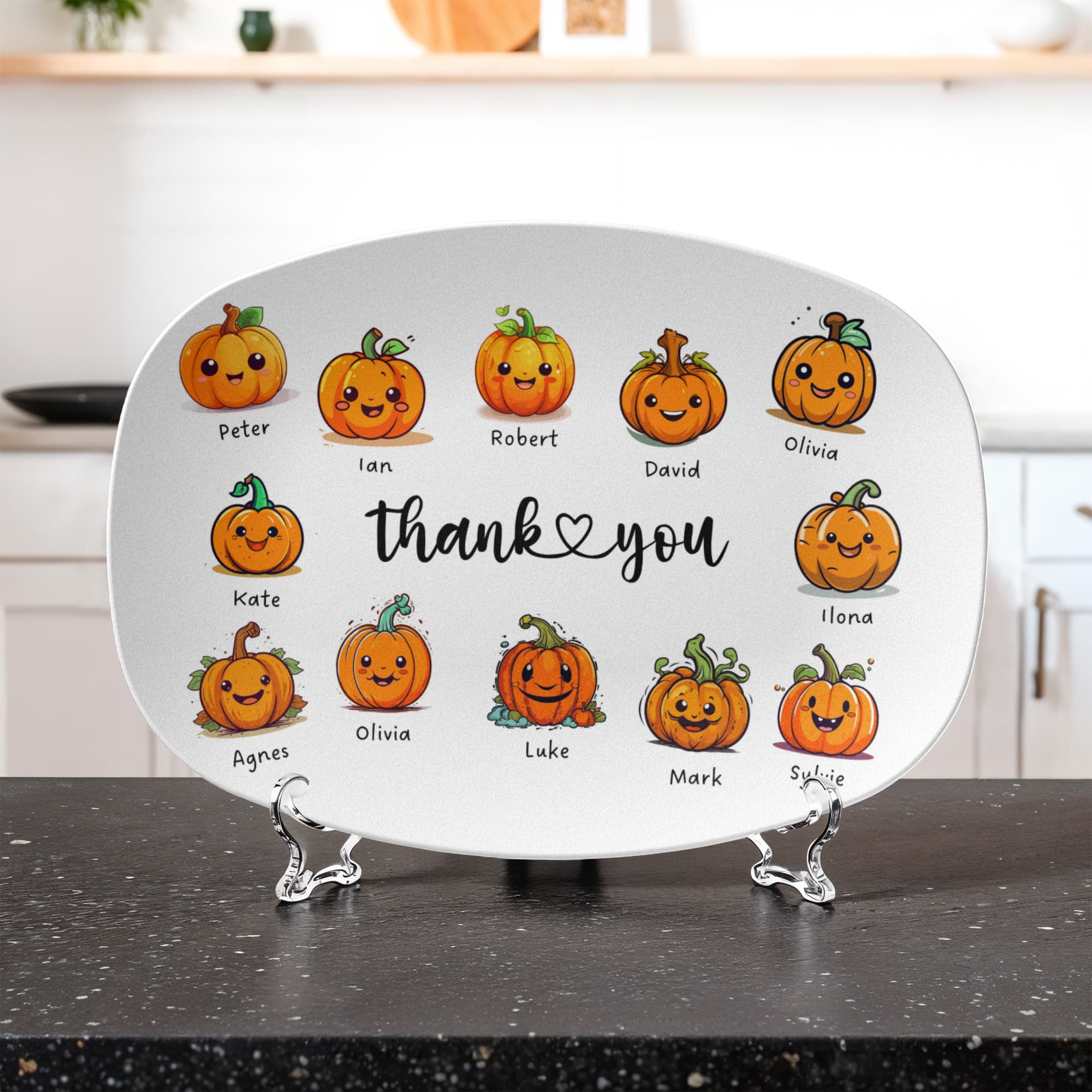 personalized serving platter thanksgiving pumpkin family with names