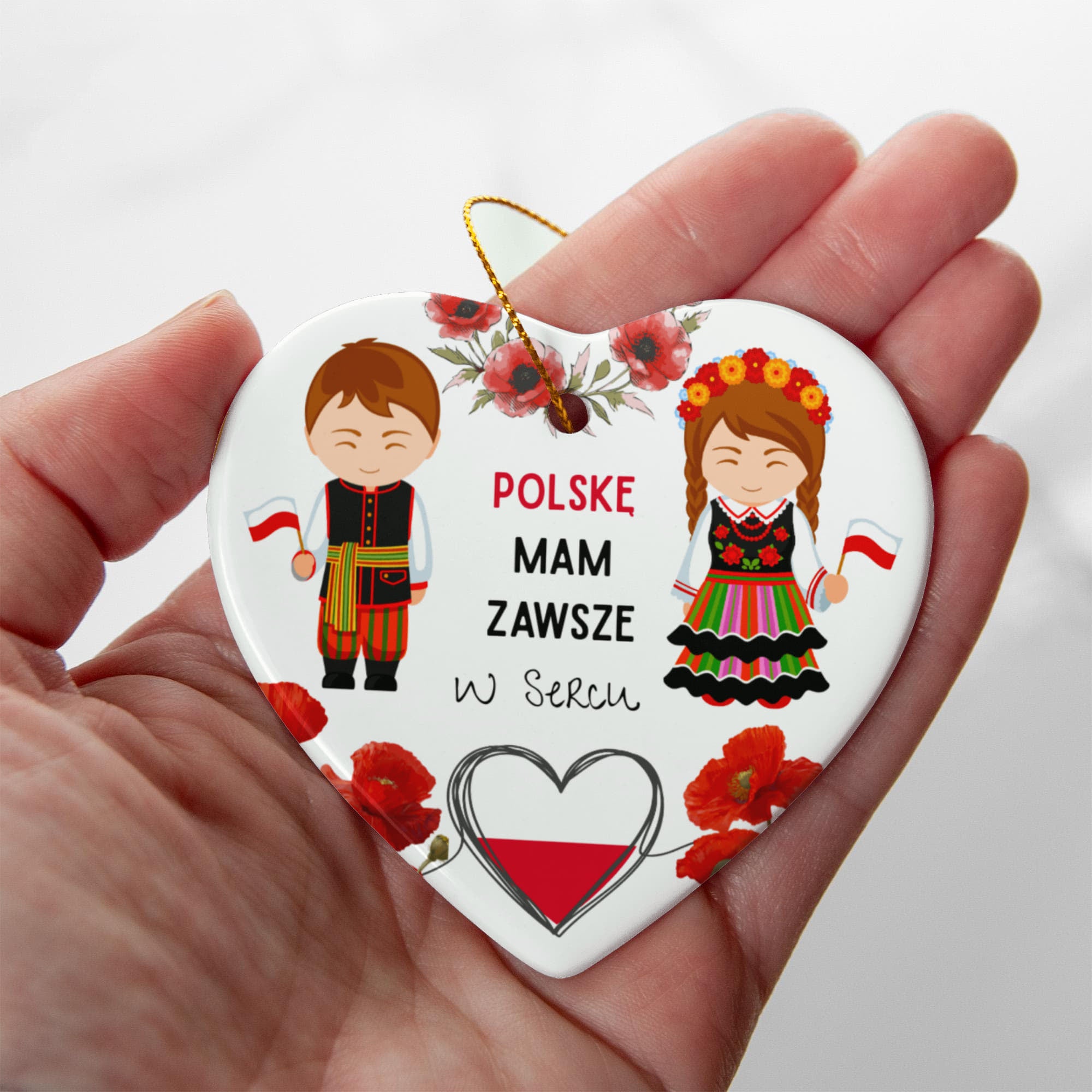 Polish Heart Ornament | Ceramic Christmas Decoration | Polish Heritage Decor