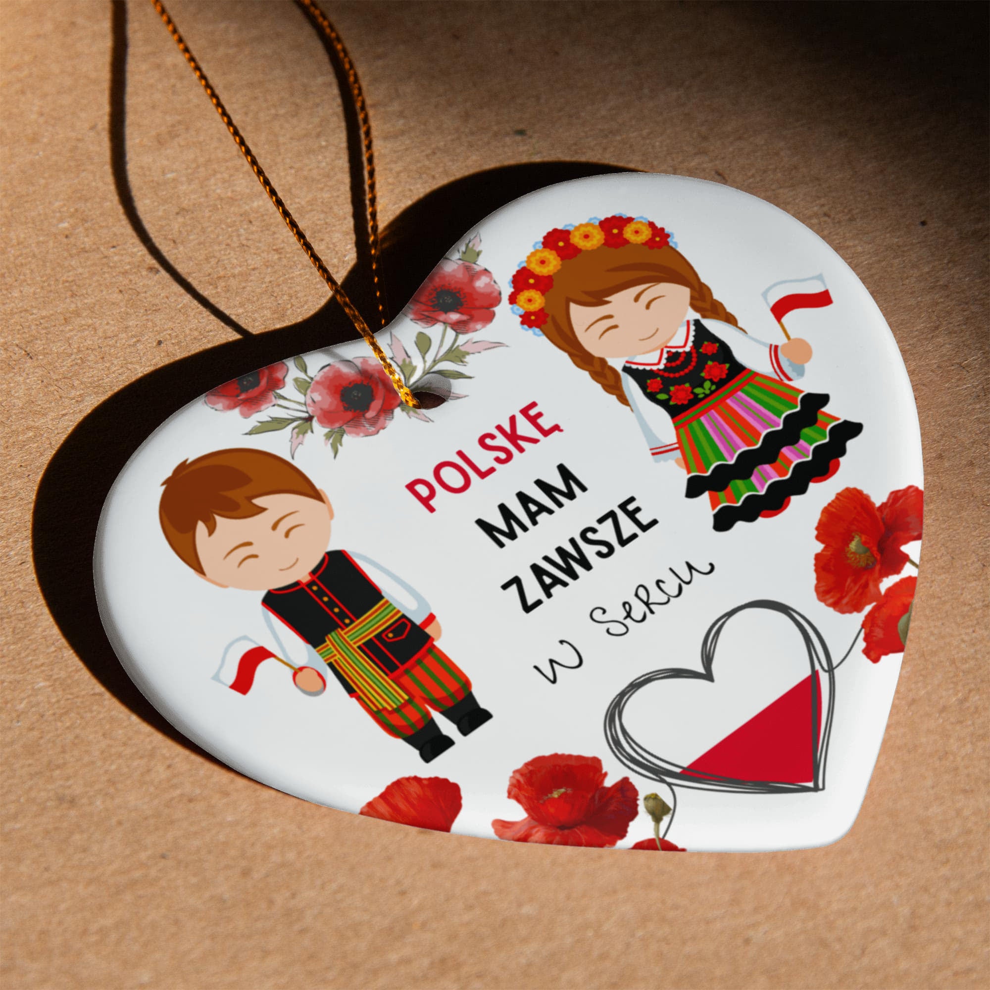 Polish Heart Ornament | Ceramic Christmas Decoration | Polish Heritage Decor