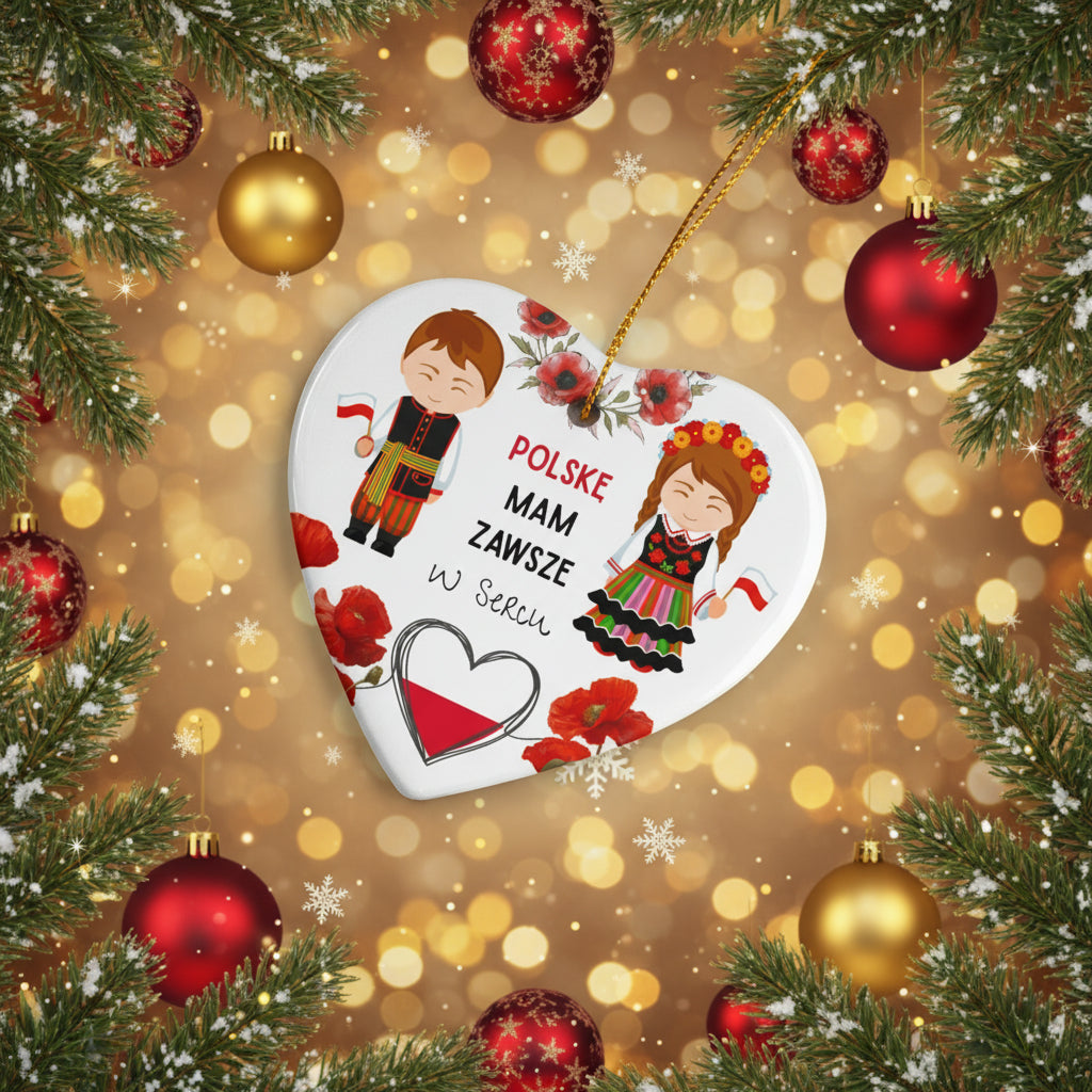 Polish Heart Ornament | Ceramic Christmas Decoration | Polish Heritage Decor
