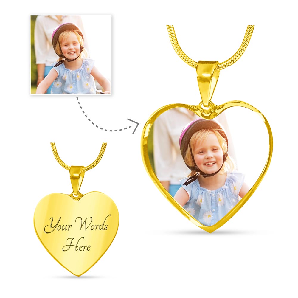Personalized heart Necklace with a photo and optional engraving gold