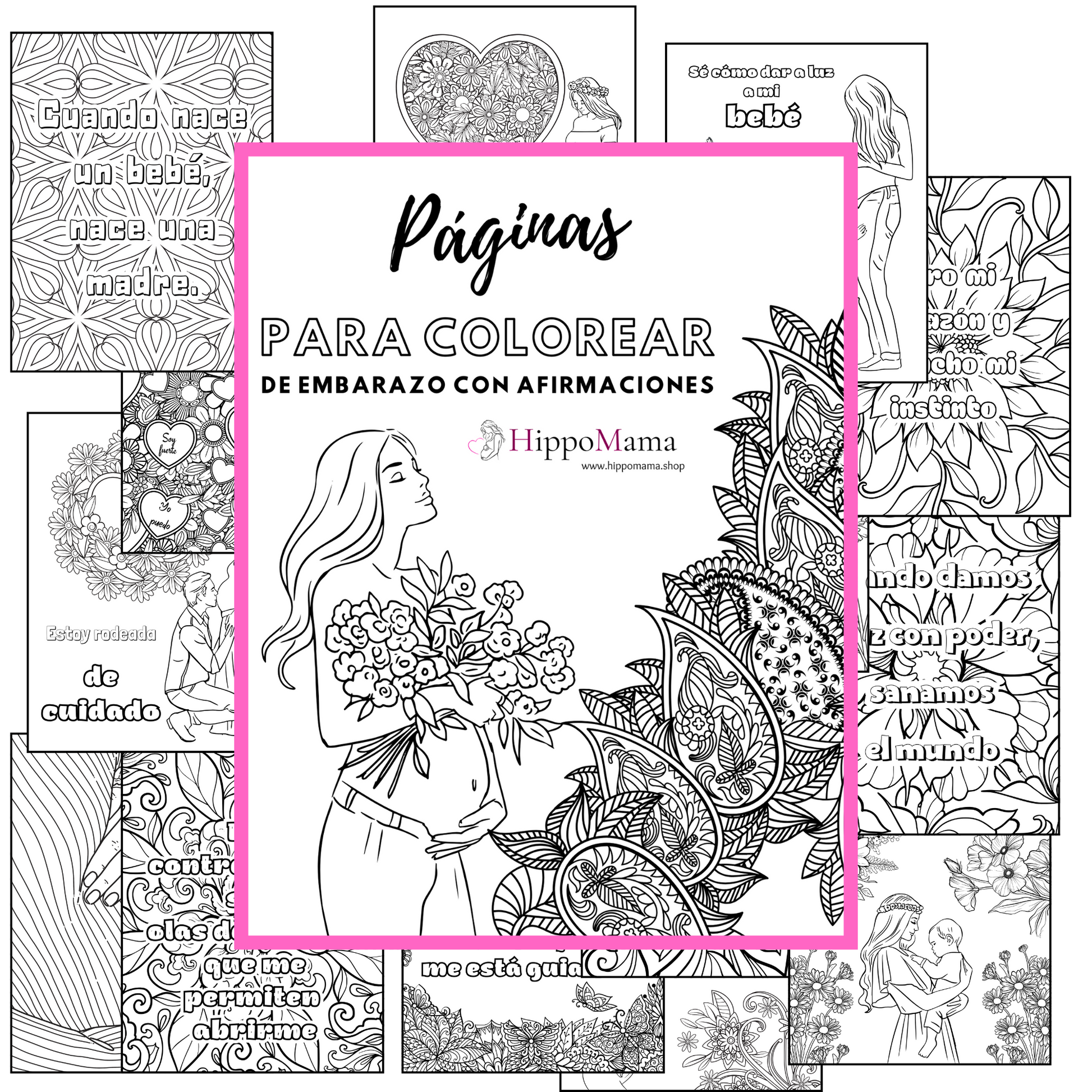 Páginas para Colorear con Afirmaciones para el Embarazo – PDF Imprimible